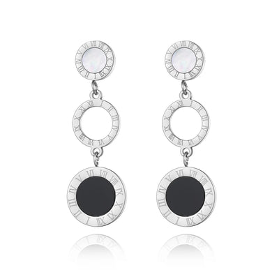 JeeMango Trendy Stainless Steel 3Pcs Disc Roman Numerals Dangle Earrings For Women Girl Shell & Acrylic Bohemia Earrings JE19184