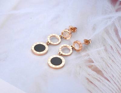 JeeMango Trendy Stainless Steel 3Pcs Disc Roman Numerals Dangle Earrings For Women Girl Shell & Acrylic Bohemia Earrings JE19184