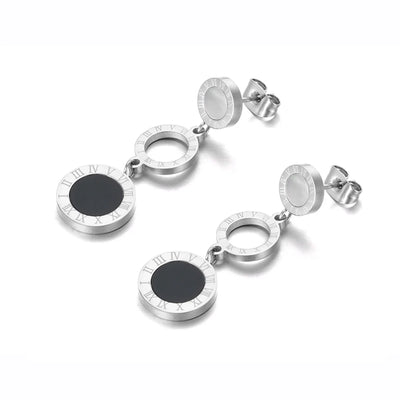 JeeMango Trendy Stainless Steel 3Pcs Disc Roman Numerals Dangle Earrings For Women Girl Shell & Acrylic Bohemia Earrings JE19184