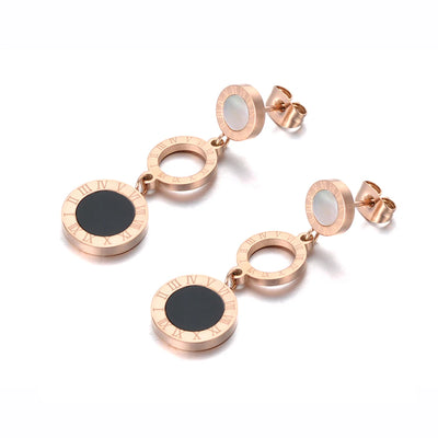 JeeMango Trendy Stainless Steel 3Pcs Disc Roman Numerals Dangle Earrings For Women Girl Shell & Acrylic Bohemia Earrings JE19184