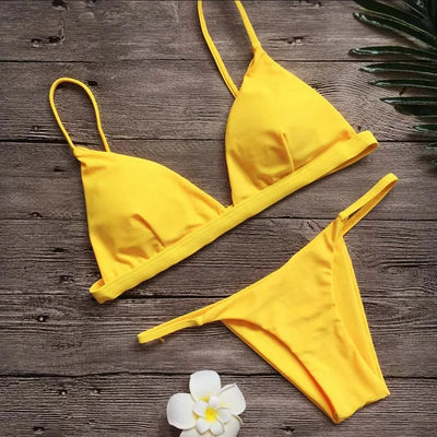 Vigorashely 2025 White Sexy Bikini Set Women Swimsuit Solid Beachwear Push Up Swimwear Brazilian Bikini Set Thong Bathing Suit