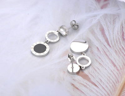 JeeMango Trendy Stainless Steel 3Pcs Disc Roman Numerals Dangle Earrings For Women Girl Shell & Acrylic Bohemia Earrings JE19184