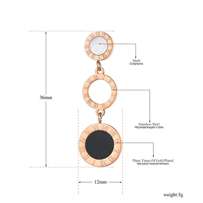 JeeMango Trendy Stainless Steel 3Pcs Disc Roman Numerals Dangle Earrings For Women Girl Shell & Acrylic Bohemia Earrings JE19184