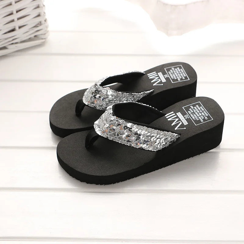 Women's Clip Toe Wedge Flip Flops Summer Platform Beach Sandals Woman Thick Sole High Heeled Eva Slippers Slides Pantuflas Mujer