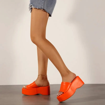 Punk Open Toe Platform High Heels Beach Slippers Female Summer Orange Green Wedges Shoes For Women Sandals Flip Flops