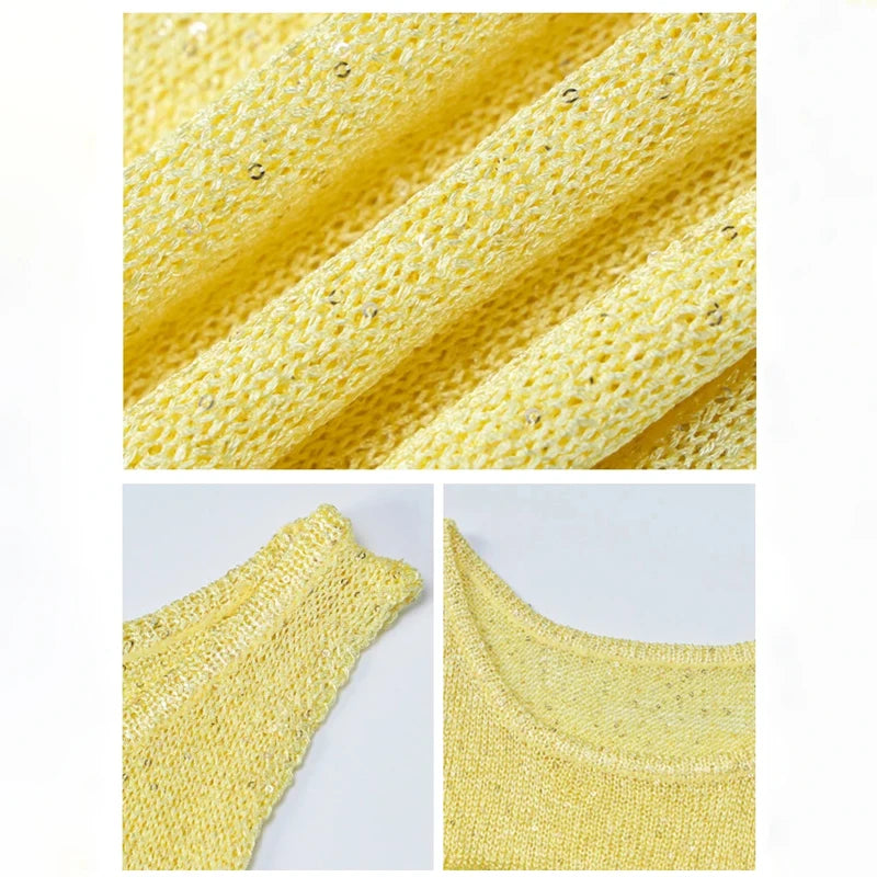 See-Through Fashion Sleeveless Maxi Dress Female Casual Sequin Slim High Waist Streetwear Vest Clothes Women Long Dress