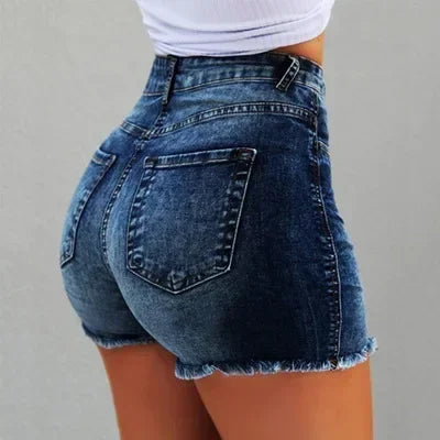 Plus Size 4XL 5XL Women's Denim Shorts Summer Lady High Waist Jeans Shorts Fringe Frayed Ripped Casual Hot Shorts With Pockets