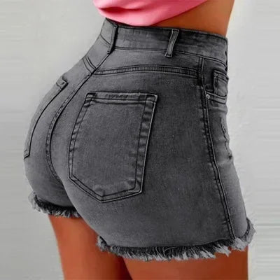 Plus Size 4XL 5XL Women's Denim Shorts Summer Lady High Waist Jeans Shorts Fringe Frayed Ripped Casual Hot Shorts With Pockets