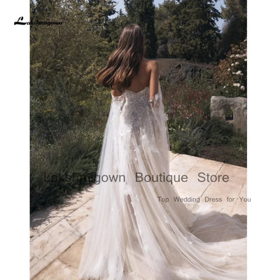 Lakshmigown Luxury Champagne Flroal Boho Wedding Dress 2025 Vestiti Donna Sexy Bridal Beach Wedding Gowns Off the Shoulder