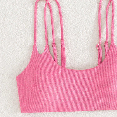 Pink Ribbed Bandeau Bikinis Sets Sexy Swimsuit Women Double String Strap Bandeau Swimwear 2025 Bathing Suit Bikini Donna Biquini