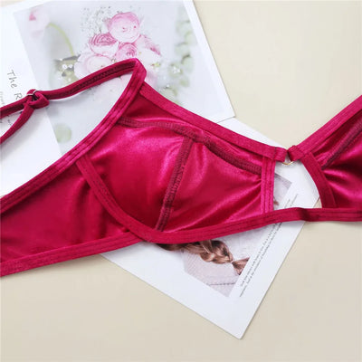 Rose Red Velvet Bikinis Sets Sexy Swimsuit Women 2025 Hollow Out Swimwear High Cut Bathing Suit Brazilian Push Up Bikini Donna