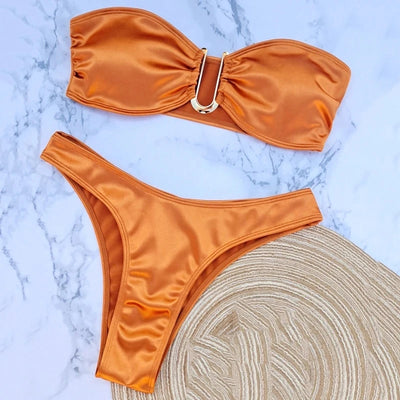 Sexy U Shaped Stapless Swimsuit for Women Bandeau Bikini Mujer 2024 High Cut Bathing Suit Two Piece Bikinis Set Bathers Swim