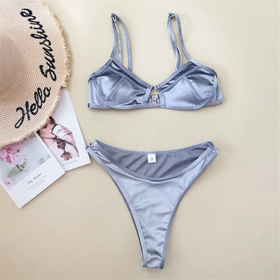 Rose Red Velvet Bikinis Sets Sexy Swimsuit Women 2025 Hollow Out Swimwear High Cut Bathing Suit Brazilian Push Up Bikini Donna
