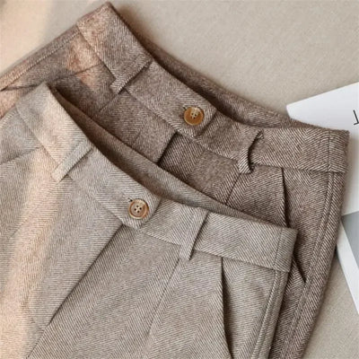 Herringbone Wool Pants Spring and Autumn Women's New High-waisted Slim Straight Leg Casual Pants Harun Small Foot Pants Trousers