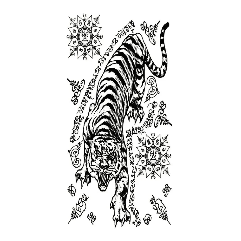 Creative Buddha Tiger Divine Beast Thai Tattoo Stickers DIY Waterproof Temporary Tattoo Skin Paper For Tatoo Men stickers