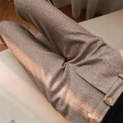 Herringbone Wool Pants Spring and Autumn Women's New High-waisted Slim Straight Leg Casual Pants Harun Small Foot Pants Trousers