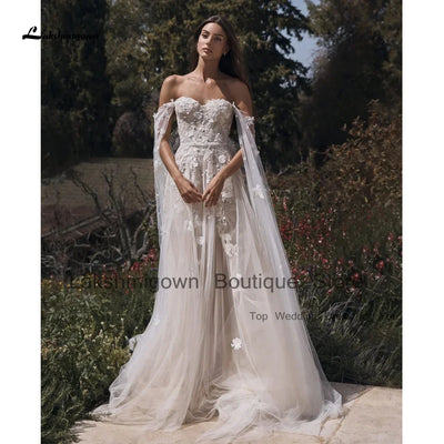 Lakshmigown Luxury Champagne Flroal Boho Wedding Dress 2025 Vestiti Donna Sexy Bridal Beach Wedding Gowns Off the Shoulder