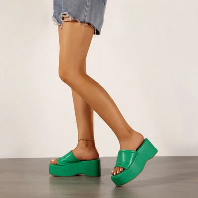 Punk Open Toe Platform High Heels Beach Slippers Female Summer Orange Green Wedges Shoes For Women Sandals Flip Flops