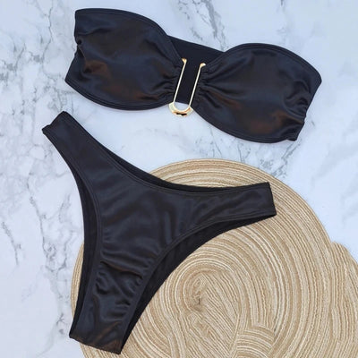 Sexy U Shaped Stapless Swimsuit for Women Bandeau Bikini Mujer 2024 High Cut Bathing Suit Two Piece Bikinis Set Bathers Swim