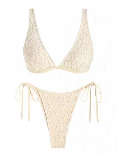 ZAFUL Sexy Lace Triangle Bikinis For Women Floral Swimsuit Tanga String Bikini Two Piece Set Swimwear Female Beachwear Woman New