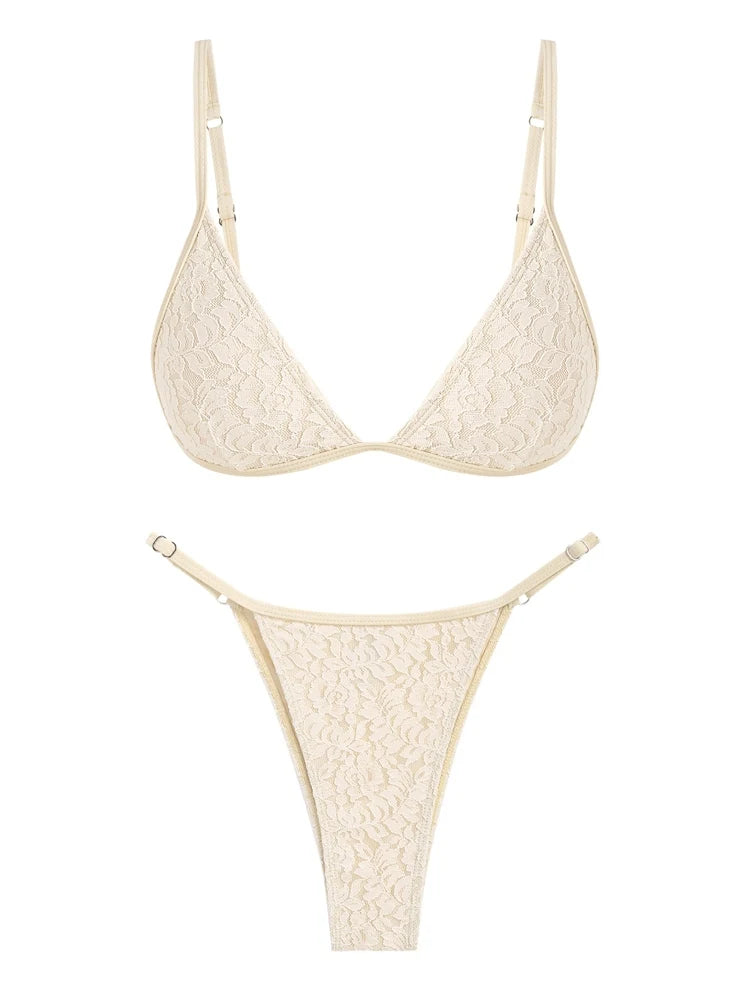 ZAFUL Sexy Lace Triangle Bikinis For Women Floral Swimsuit Tanga String Bikini Two Piece Set Swimwear Female Beachwear Woman New