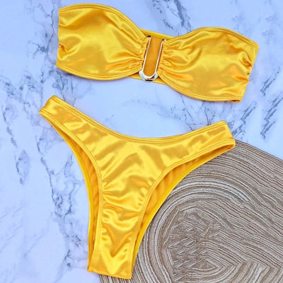 Sexy U Shaped Stapless Swimsuit for Women Bandeau Bikini Mujer 2024 High Cut Bathing Suit Two Piece Bikinis Set Bathers Swim