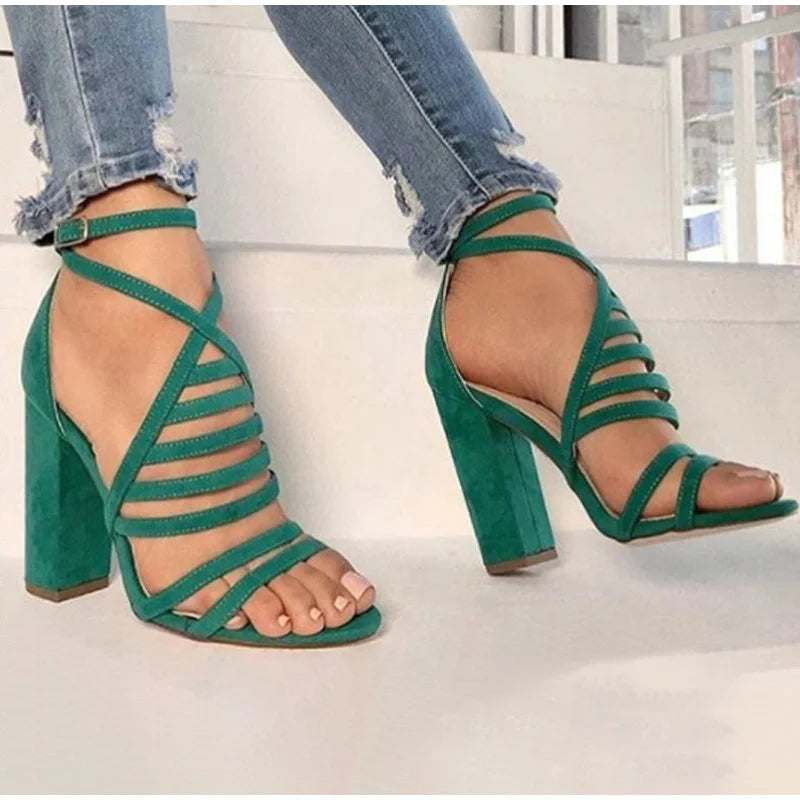 2022 Women Sexy Sandals Lady High Heels Design Women's Cross Strap Bandage Shoes Lady Party Female Ankle Strap   Summer