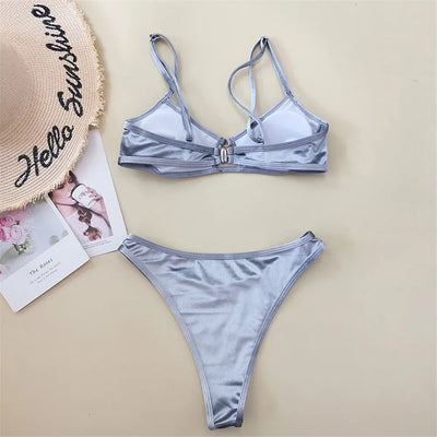 Rose Red Velvet Bikinis Sets Sexy Swimsuit Women 2025 Hollow Out Swimwear High Cut Bathing Suit Brazilian Push Up Bikini Donna