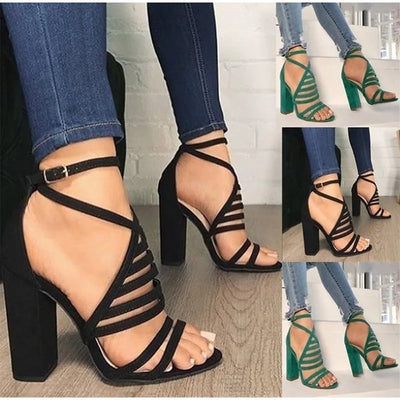 2022 Women Sexy Sandals Lady High Heels Design Women's Cross Strap Bandage Shoes Lady Party Female Ankle Strap   Summer