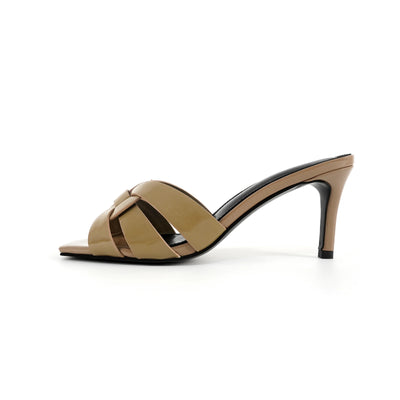 Summer Women's Slippers Plus Size 35-44 Fashion High Heels Leather Open Toe Square Party Shoes Elegant Slim Heels Women's Shoes
