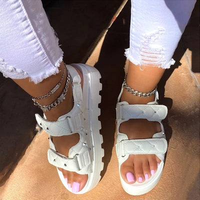 2022 spring/summer women new outdoor leisure ms slippers beach Double layer leather thick bottom all-match flat sandals