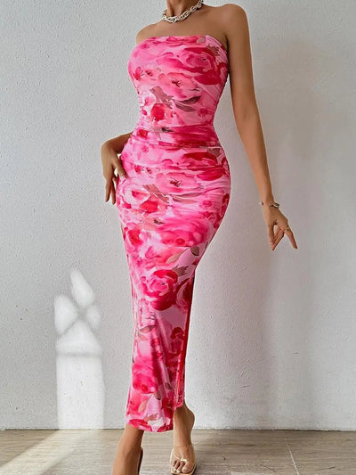 Summer women's new temperament slim sexy strapless under the spread of a sleeveless sheath print dress
