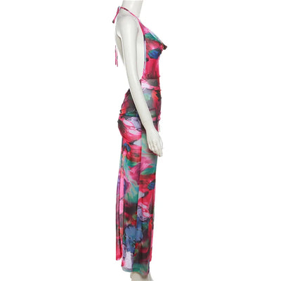Nibber Women's Pink Elegant Long Maxi Dress Sexy Lace Strap Backless Sleeveless Suspender Dress Summer Street Casual Vestidos